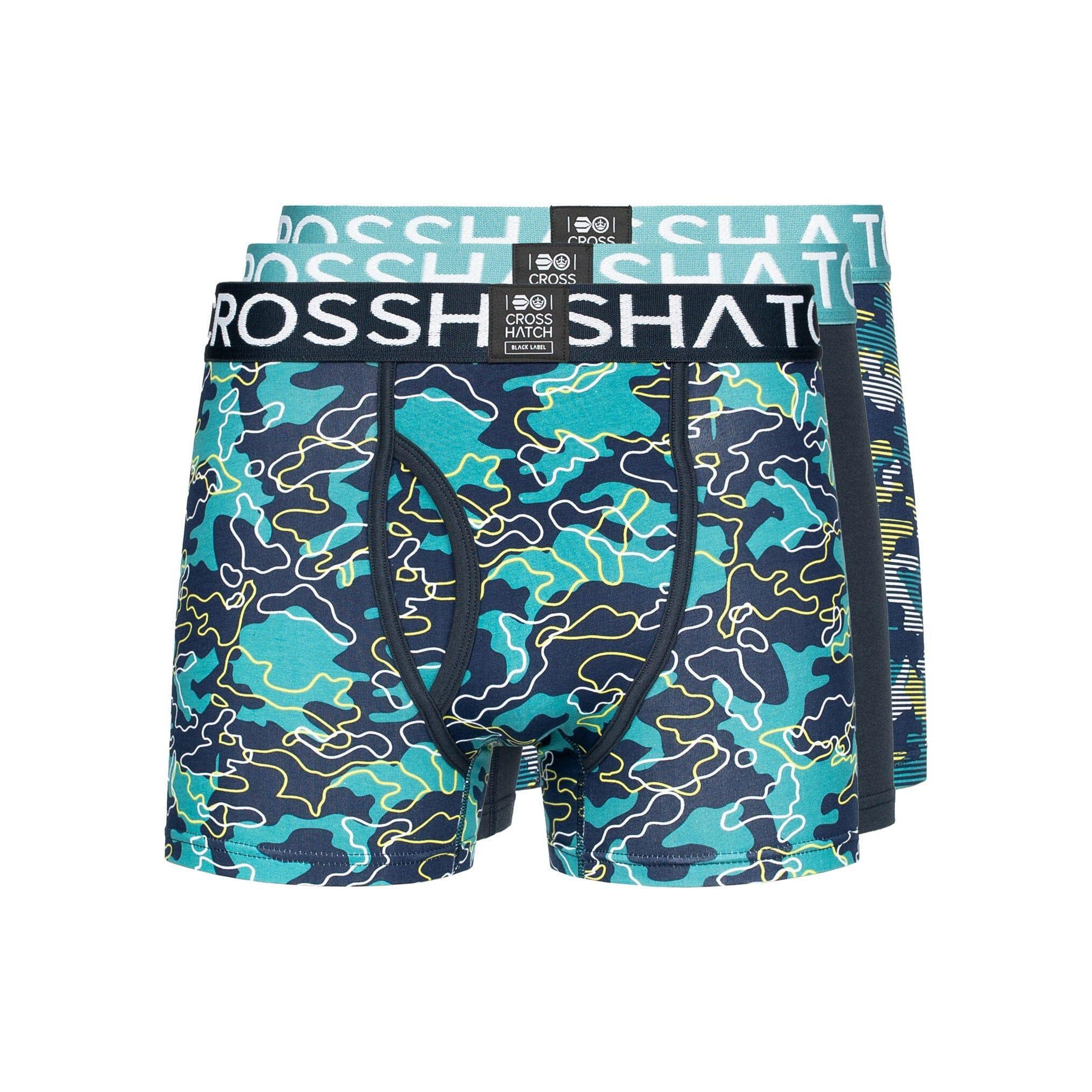 Crosshatch Heren Linamo MVE Open Fly Boxershorts (Set van 3) (Teal)