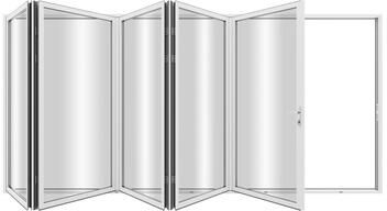 "KaMic Elite-Fold 168"" x 96"" 5-Panel Aluminum Folding Door in White with Hidden Hinges & Rollers, Folded Out From Right To Left"