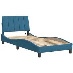 vidaXL Bettgestell mit LED-Leuchten Blau 90x200 cm Samt