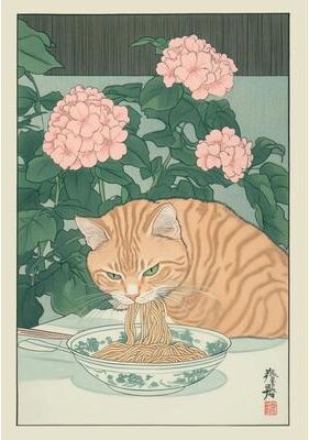 Uplift Picks Japanese Tabby Cat Bathtub Canvas Wall Art Japandi Bathroom Decor Print 04 20x30 Cm