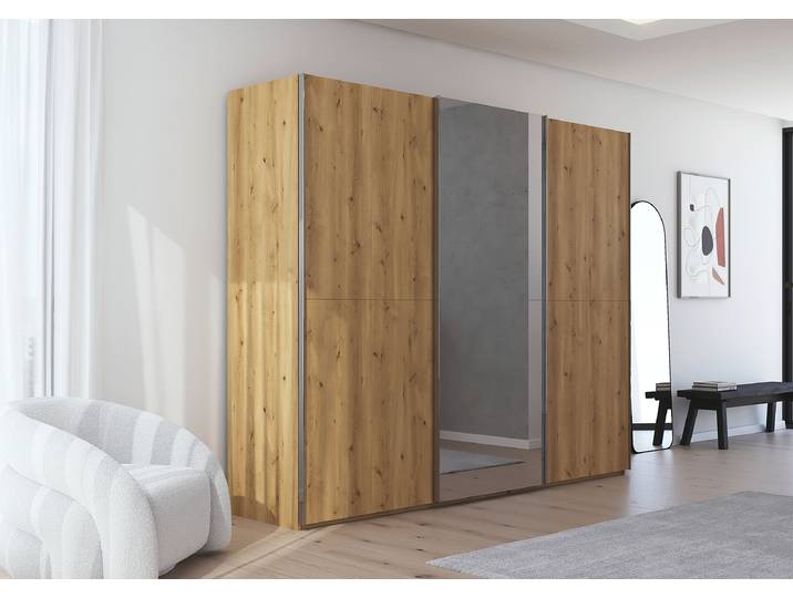Armoire à portes coulissantes Scale 271cm Bois/Beige Chrome Avec portes miroir