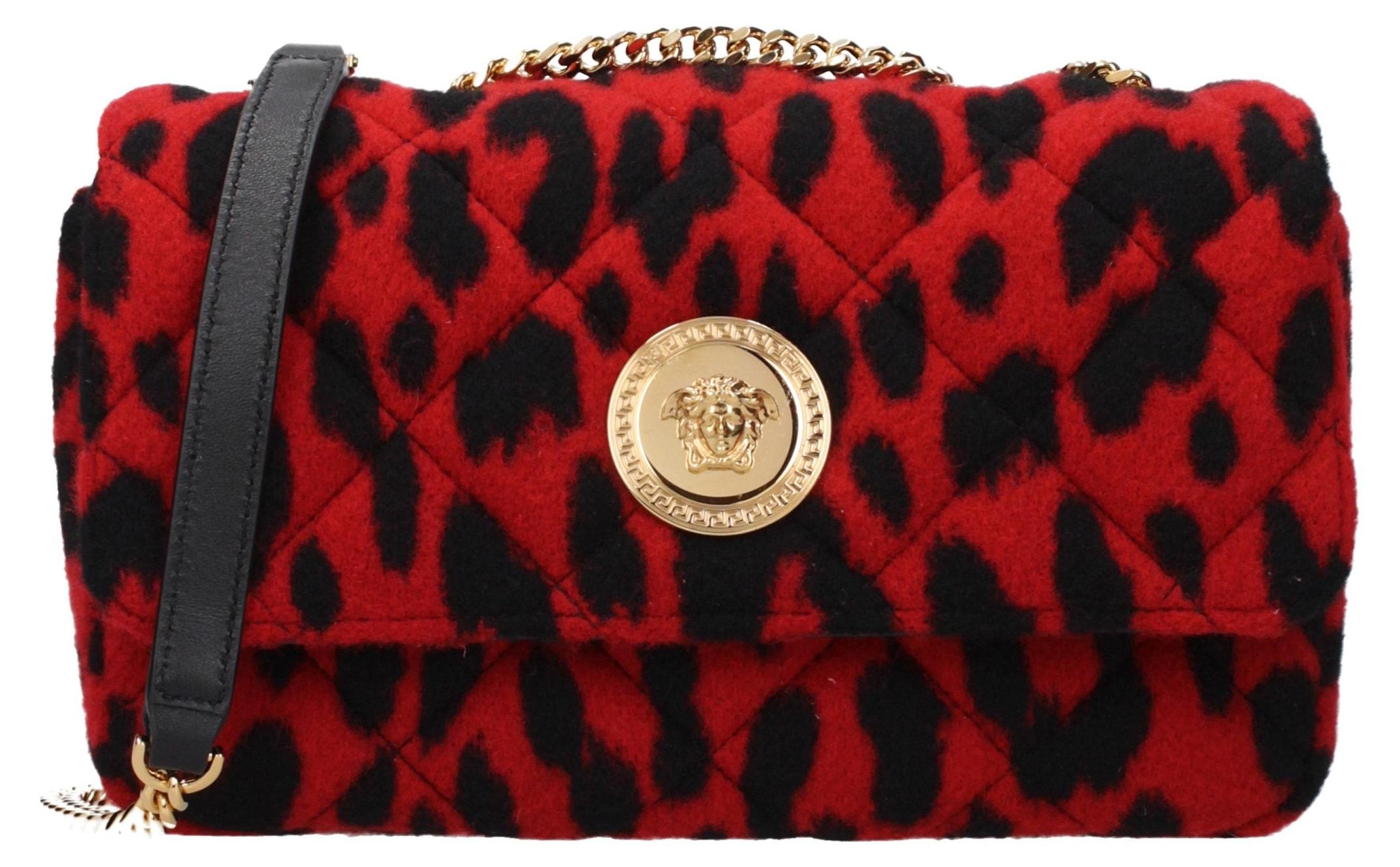 Versace Umhängetasche Wolle Leopard rot Medusa Kette