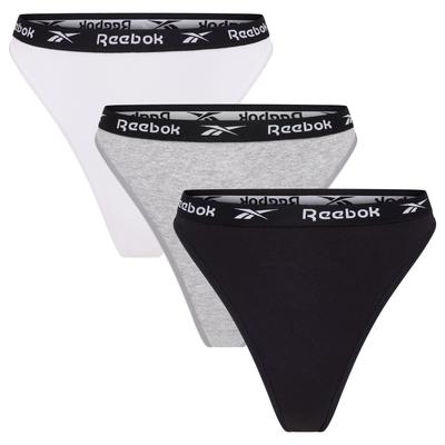 Slip REEBOK "LOTTY", Damen, Gr. M (38), schwarz-weiß (schwarz, weiß, grau marl), Obermaterial: 95% Baumwolle, 5% Elasthan, bedruckt, unifarben, eng, Unterhosen Slip, eng, basic, bequem, atmungsaktiv, mit Logo, breiter Bund, Baumwollmix