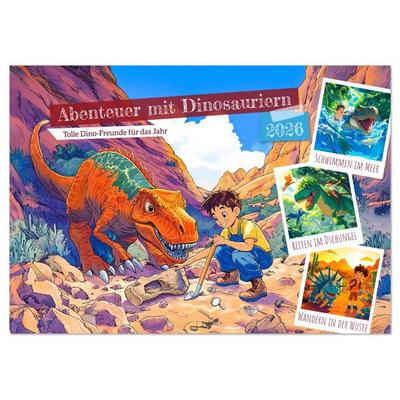 Abenteuer mit Dinosauriern - Tolle Dino-Freunde für das Jahr (Tischkalender 2026 DIN A5 quer), CALVENDO Monatskalender