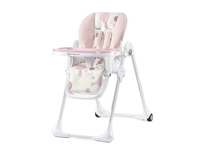 Kinderkraft Hochstuhl YUMMY, Kinderhochstuhl, Babystuhl, Kombihochstuhl, ab den Ersten Lebensmonaten, Fußstütze, Halbliegende Position, Bezug aus PU, Einfach zu Reinigen, Mehrfarben, Rosa