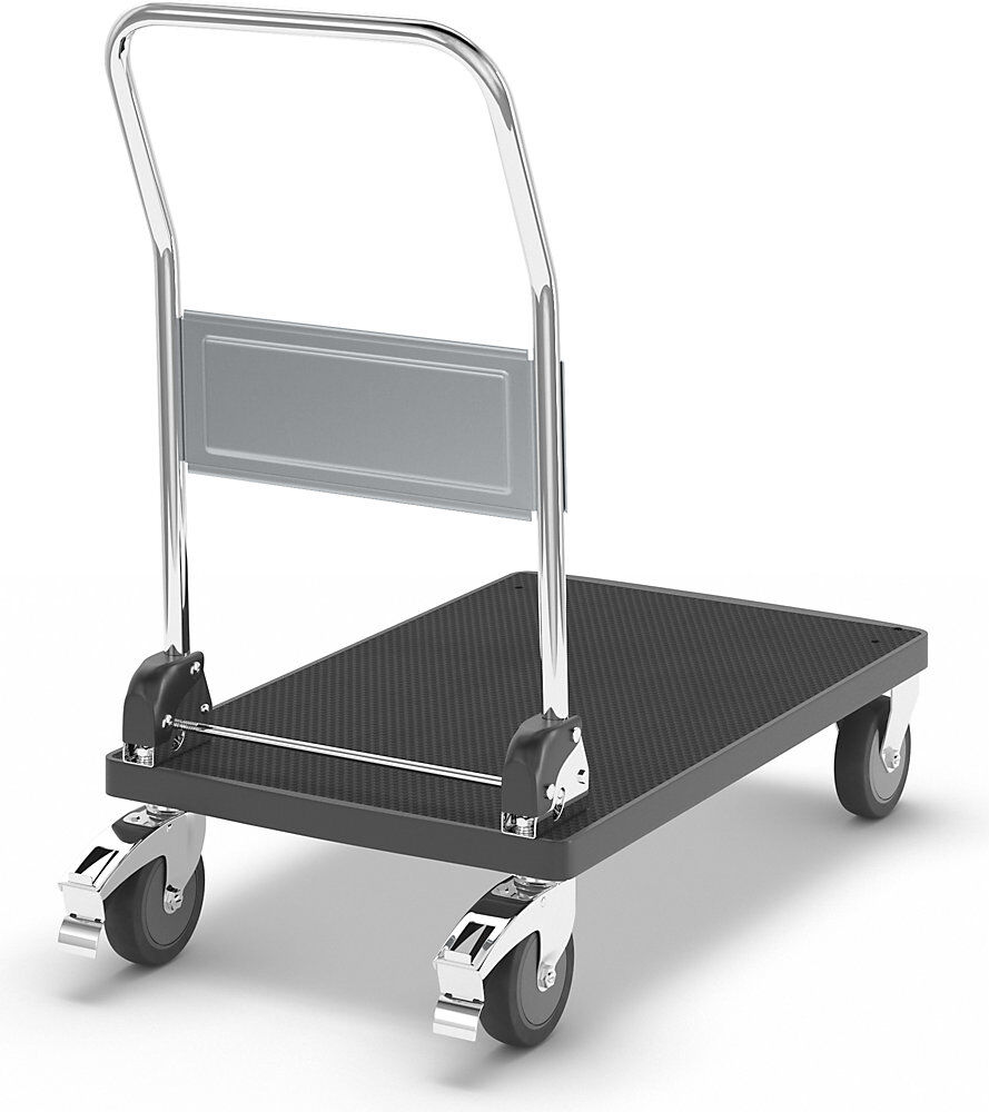 kaiserkraft Kunststoff-Plattformwagen, 1 Schiebebügel, klappbar, Tragfähigkeit 230 kg