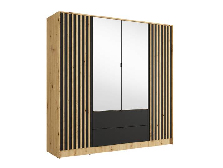 Armoire 4 portes dont 2 miroirs Katania Chene Artisan/noir - Basika