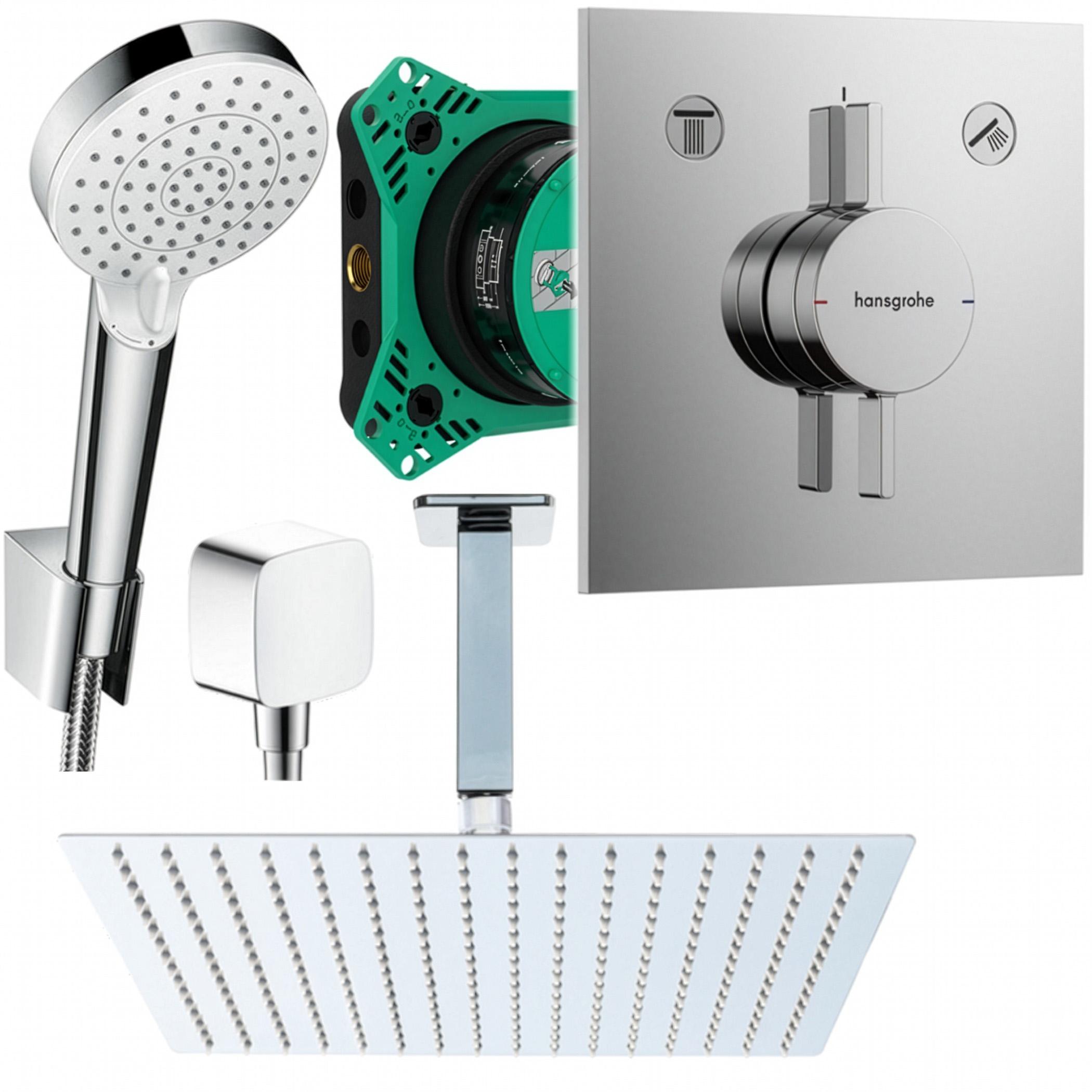 Hansgrohe und Jowi Duscharmatur Unterputz Duschsystem mit 360mm Kopfbrause, DuoTurn E Duscharmatur, Deckenanschluss