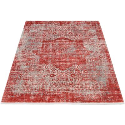 Teppich OCI DIE TEPPICHMARKE "COLOUR MEDI", rot, B:240cm H:8mm L:340cm, Polyacryl, Viskose, Teppiche, Teppich, Glanz Viskose, mit Fransen, Hoch Tief Struktur, Vintage, Wohnzimmer