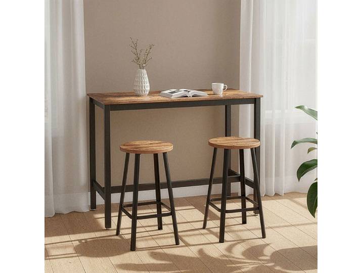 Table Haute Industrielle Cadre en Métal Solide Table de Cuisine pour Salon Bar Restaurant Bois Marron