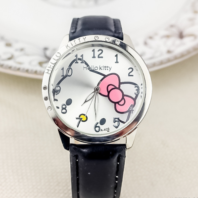 Youfap Market Hello Kitty Bow Digital Quartz Watch, Cartoon Belt Watch With Diamond, Kawaii Birthday Toy Gift black