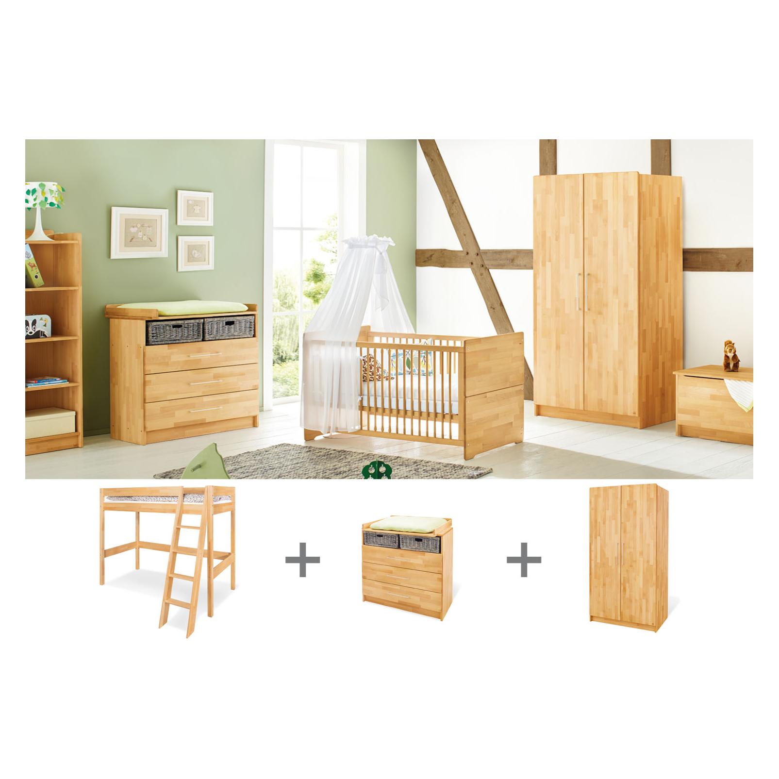 Pinolino Jugendzimmer "Natura" breit mit Hochbett, 3-tlg. (Kinderkleiderschrank) (102175JHB)