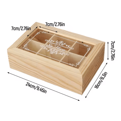 TeaHaven Wooden Tea Storage Box 6 Grid Tea Bag Organizer Chest type A