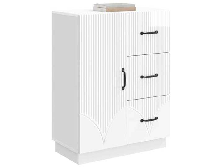 KTHLBRH Anrichte weiß glänzend 66 x 34,5 x 87 cm Ingenieurholz 3 Schubladen, 1 Drehtür, großer Geschirrplatz, einfache Montage, vielseitig einsetzbar
