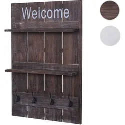 Wandgarderobe HWC-C89 Welcome, Garderobenpaneel Garderobe, Shabby-Look Vintage, 4 Haken 90x60cm ~ braun, shabby