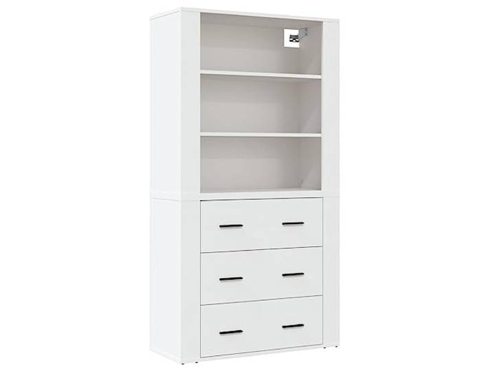 Fisinber Highboard Weiß 2-teilig Holzwerkstoff 80x33x150cm Platzsparende Wandmontage Kombi für Wohnzimmer und Flur: Viel Stauraum auf kleinem Raum durch flexiblen Aufsatz.