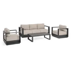 Garten-Set Moses aus Aluminium und Olefin-Gewebe, modern, anthrazit sand, inkl. Kissen