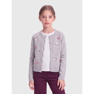 Strickjacke KIDS ONLY "KOGDORA DETAIL LS O-NECK CARDIGAN KNT", Mädchen, Gr. 146/152, grau (light grau melange detail:foxglove bows, flowers), Strick, Obermaterial: 77% Polyester, 20% Polyacryl, 3% Elasthan, bestickt, gemustert, normal, Rundhals,...