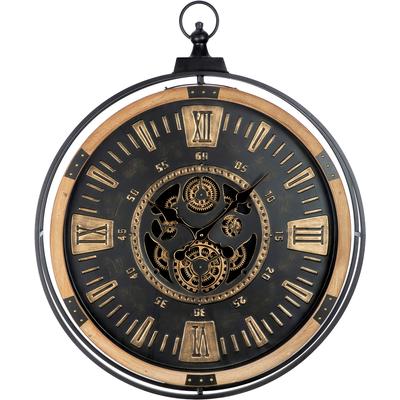 Wanduhr GILDE "Wanduhr rund Pertador schwarz", schwarz, B:74cm H:90cm T:8cm, Wanduhren, Wanduhr, Zahnrädermotiv, Uhrwerk, Wohnzimmer, Büro, Industrial, Dekoration