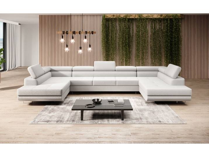 Designer Sofa Taormina mit Schlaf- und Klappfunktion in Bouclé - Weiß - Bouclé - Luxusbetten24