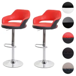 2er-Set Barhocker HWC-F16, Barstuhl Tresenhocker Drehhocker, mit Lehne Kunstleder ~ rot-schwarz
