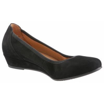 Pumps GABOR "KRETA", Damen, Gr. 39, schwarz, Ziegenveloursleder, unifarben, Schuhe Pumps, Keilabsatz, Halbschuh, Schlupfschuh, in bequemer Weite G (= weit)