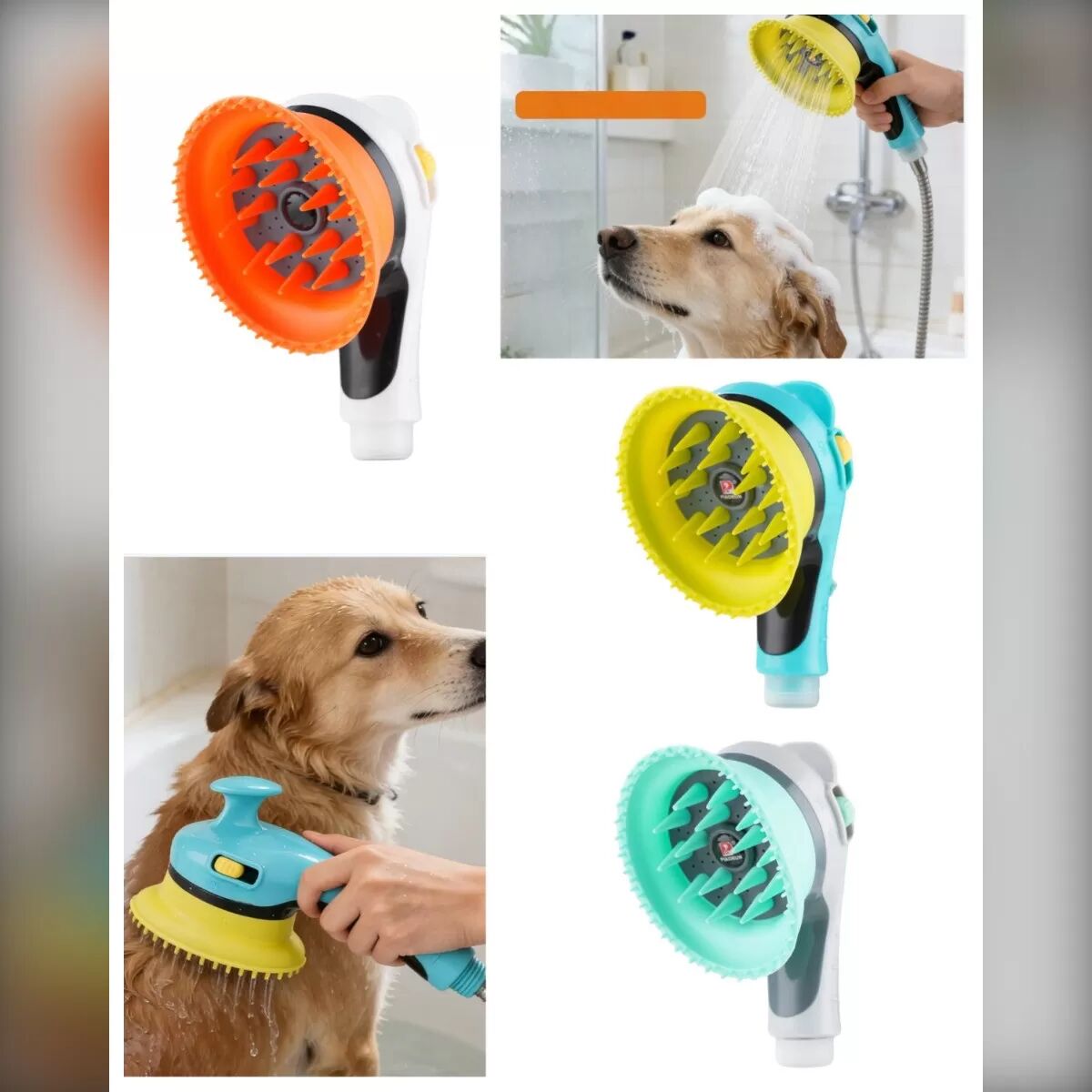 INF 2-in-1 Haustier-Bade-Massagebürste - Handlicher Duschaufsatz mit Silikon-Massagezähnen für Hunde und Katzen, Rosa