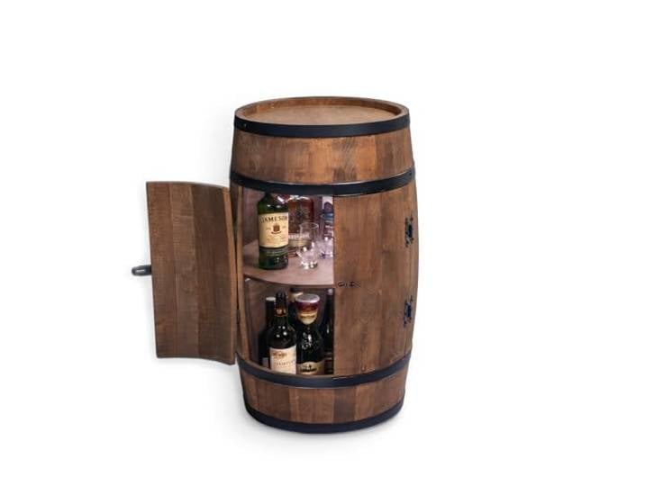 CREATIVE COOPER Fassbar Stehtisch mit Tür und LED - Alkoholschrank Flaschenregal Holz - Holzfass - Fassmöbel - Wineregal - Whiskybar- Weinfass mit Tür - 80 cm (wenge)
