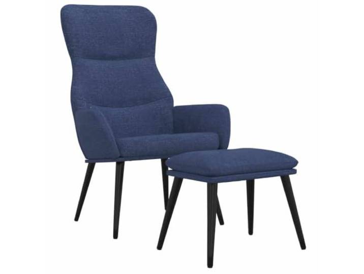 Blau Fußsessel gepolstert mit Metallrahmen Gewebe, stabiler Metallrahmen, Armlehnen, verstellbarer Fußabstand, für Wohnzimmer