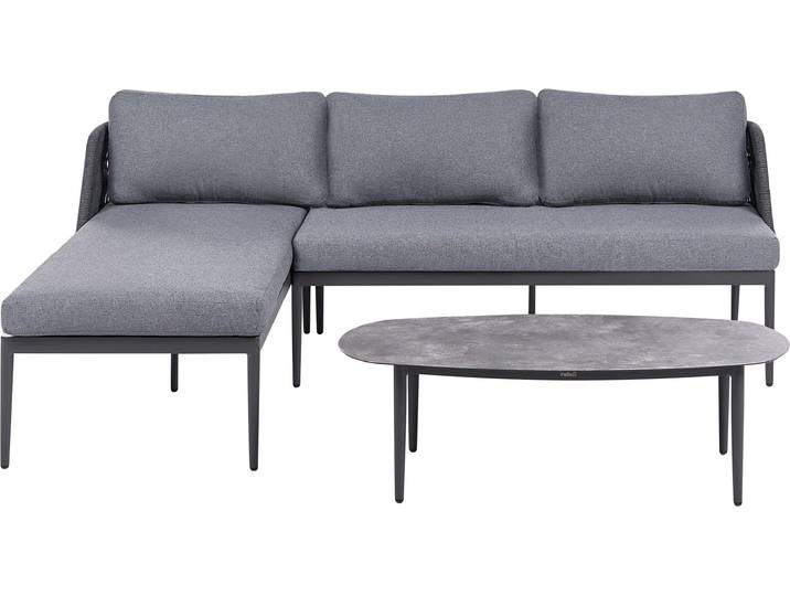 BELIANI Lounge Set Grau Aluminium 3-Sitzer Rechtsseitig Boho Stil Modernes Design Geflochten Gartensofa mit Couchtisch Gartenlounge Loungemöbel