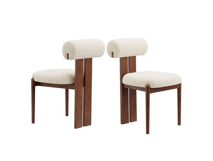 MALOL Esszimmerstühle 2er Set, Mid-Century Modern Polsterstühle aus Stoff mit Stabiler Rückenlehne & dunkelbraunen Holzbeinen, Geeignet für Esszimmer, Küche und Gastronomie, Beige