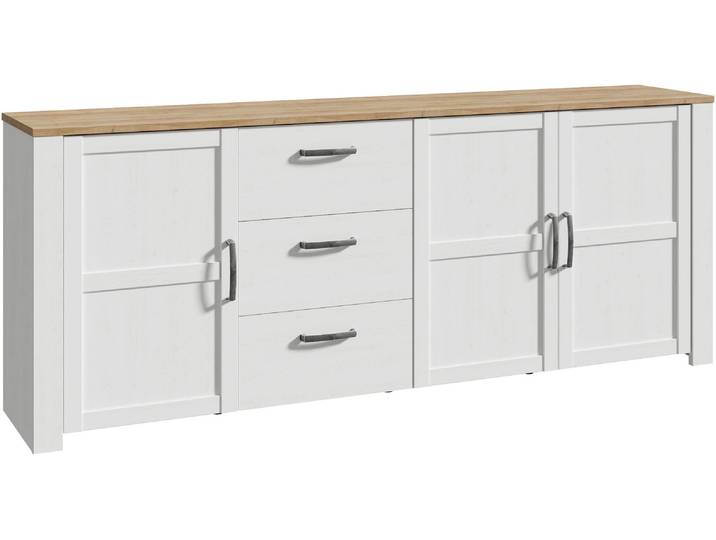 Sideboard FORTE Bohol, grosses Sideboard,Breite 2,20 mtr. Soft-Close, Stauraum , weiss (riviera eiche, sibiu lärche hell), B:220,8cm H:87cm T:42cm, Spanplatte, Sideboards, Sideboard, B/H/T 220,8/87/42cm, 3 Türen, 3 SK