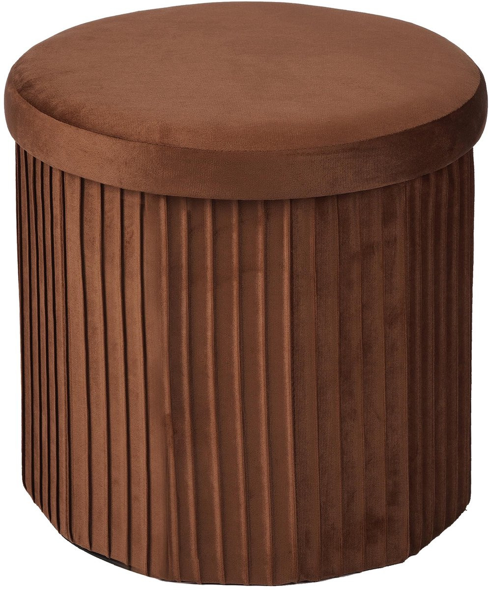 Solidchoice Fluwelen Opbergpoef met Ronde Zitting Mocha-Mousse