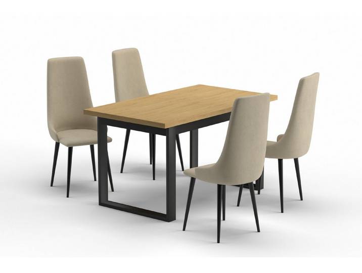 Deine Möbel 24 Essgruppe HARMONY Esstisch mit 4 Stühlen / mit 6 Stühlen, (Esszimmer-Set im Loft-Design perfekt für modernes Wohnen, 7-tlg., 140/80 cm 170/90 cm mit 4 oder 6 Stühlen), Ausziehbarer Tisch & bequeme Stühle mit Veloursbezug