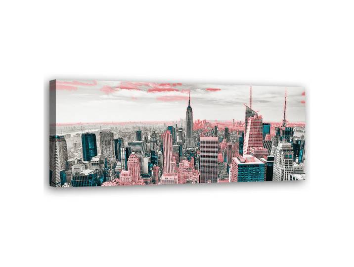 Feeby Wandbild new yorker wolkenkratzer, Grau, Stadtarchitektur, Rechteckig, 90x30 cm, Bilder & Rahmen, Bilder, Leinwandbilder