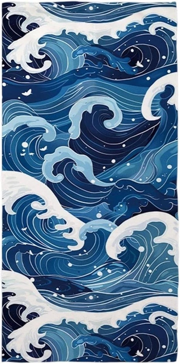 Blauw Strandlaken Baddeken Zwemhanddoek met Trekkoordtas 80 x 160 cm