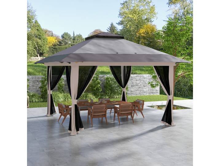 Outsunny Tonnelle Pliante 4x4m Gris Clair UV50+ Double Toit
