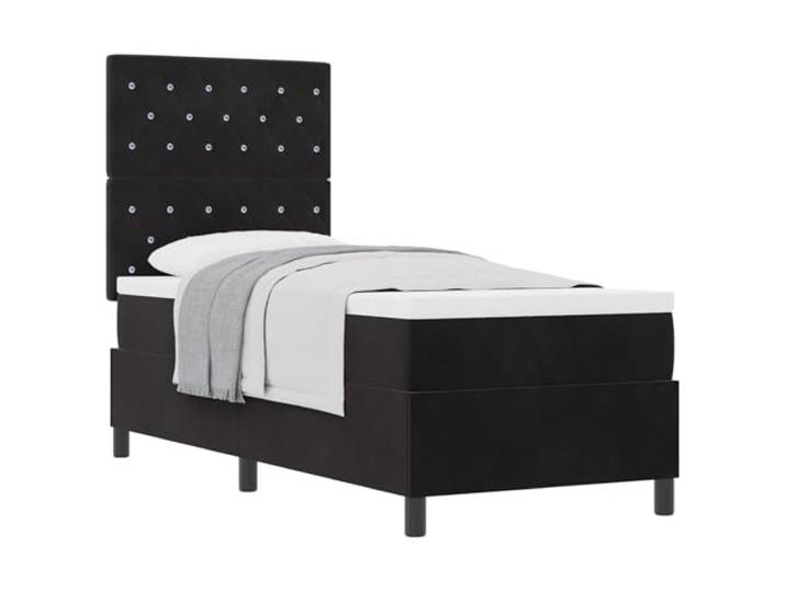 KTHLBRH Boxspringbett Boxspringbett schwarz 80 x 200 cm Samt Kopfteil in zwei Höhen verstellbar, Taschenfedern, Holz und massives Kiefernholz, minimalistisches Design