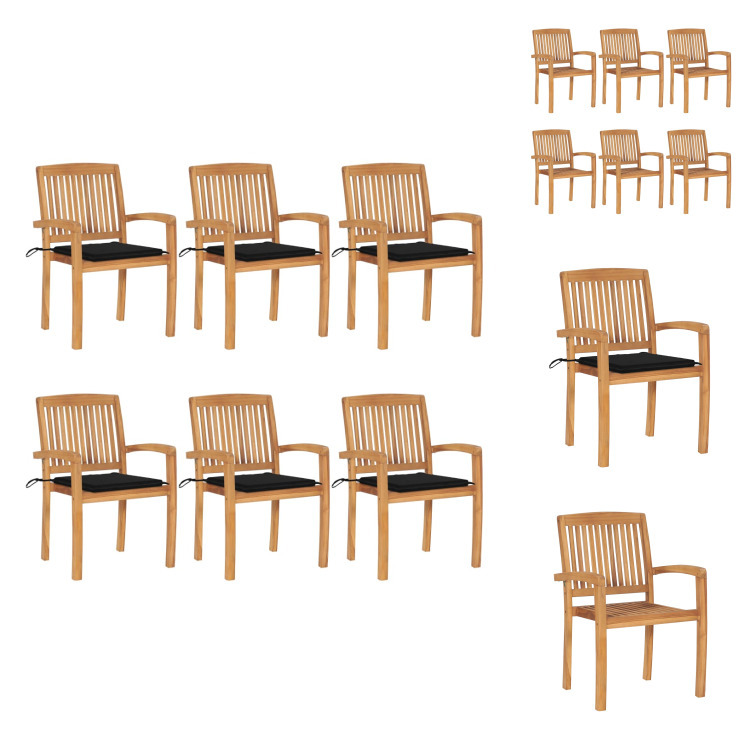 vidaXL Stapelbare Gartenstühle mit Kissen 6 Stk. Massivholz Teak - Gartenstühle