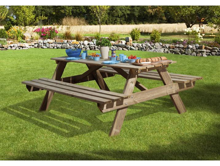 Garten-Essgruppe WEKA, grau (grau, grün), B:142cm H:72cm T:37cm, Massivholz, Sitzmöbel-Sets, Garten-Essgruppe, Tischgröße BxTxH: 181x63x72 cm
