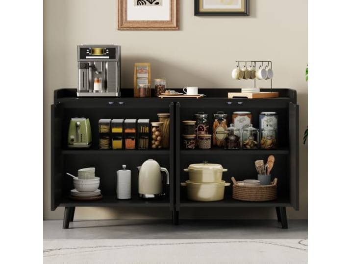 BXEYXE Küchenschrank, Sideboard mit 4 Türen und verstellbaren Einlegeböden, Aufbewahrungsschrank für Esszimmer und Wohnzimmer, 140 x 40 x 84 cm