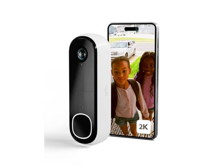 Arlo Sonnette 2K\, Sonnette de Surveillance WiFi Exterieure sans Fil\, Autonomie de 6 Mois\, Capteur de Mouvement\, Vision Nocturne\, Audio Bidirectionnel\, Essai Secure Inclus\, Blanc