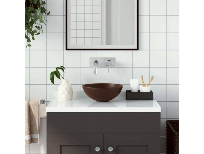 Vidaxl Washbeer rund Keramik dunkelbraun