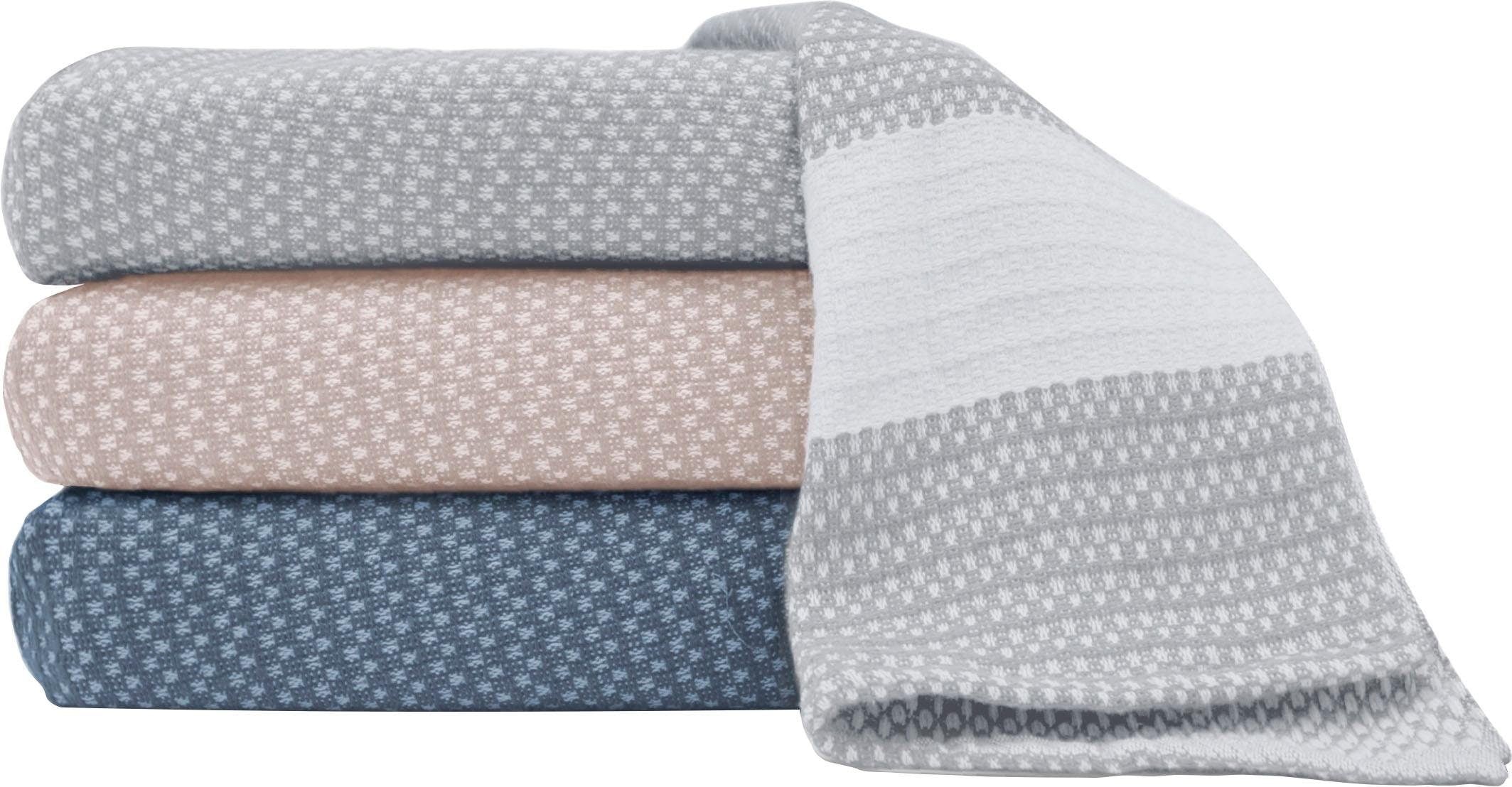 Wohndecke PRIMERA "Schachbrett", grau (hellgrau), B:130cm L:170cm, Baumwolle, Wohndecken, Wohndecke, mit einem zeitlosen Design, Kuscheldecke hellgrau B/L: 130cm x 170cm