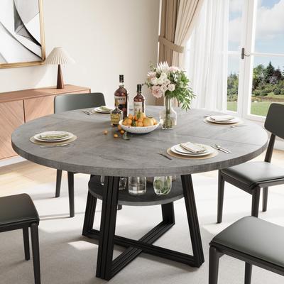 Garvee "Round Dining Table for 4-6, 47"" Kitchen Table with Storage Shelf"