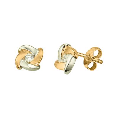 Paar Ohrstecker FIRETTI "Schmuck Geschenk Gold 333 Ohrschmuck quadratische Form bicolor", gold (gelbgoldfarben, weißgoldfarben, kristallweiß, kristallweiß), Ohrringe, Damen, Gelbgold 333, mit Zirkonia (synth.)