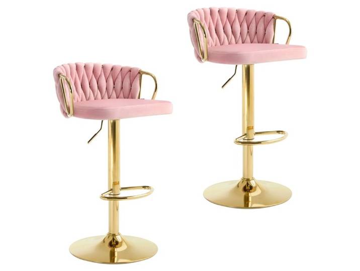 Tabouret de Bar WOLTU - Lot de 2 - Dossier Tissé - Base Évasée en Métal - Rose W0ATT0815-2