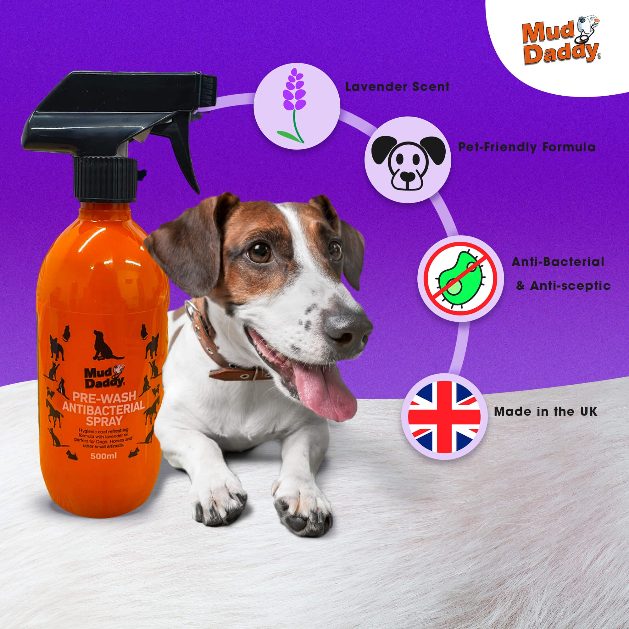 Mud Daddy® Hygienic Prewash Antibacterial Spray 500ml – Dog Hygiene