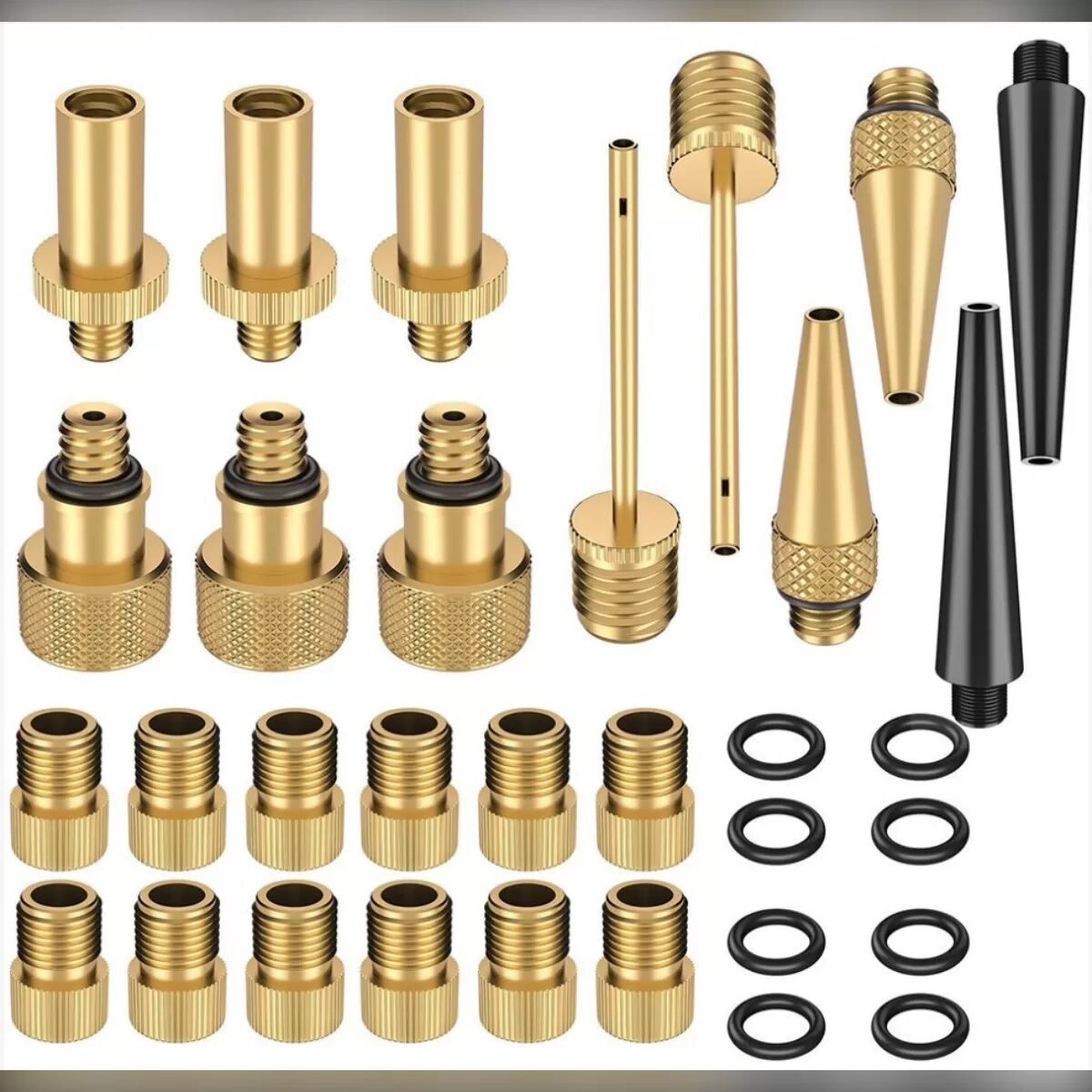 INF Set de 32 pièces de valves pour VTT et vélo dorées - Cœurs de valve métalliques pour adaptateur de pompe