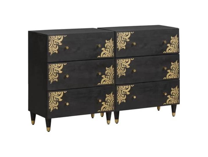 Heofavd Sideboard 2er Set Schwarz 60x33x75 cm Mango Massivholz Kommode